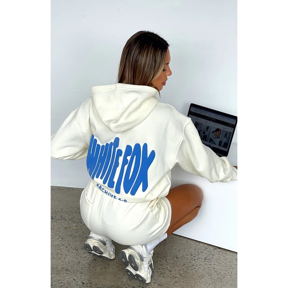 White Fox Archive 6.0 Oversized Hoodie Cream Blue Puff Print Graphic Size M/L - Picture 3 of 10